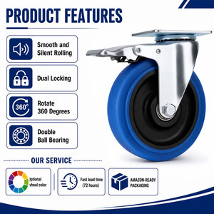 Roulettes industrielles robustes en caoutchouc bleu avec frein, pivotantes et fixes, en PU, 3, 4 et 5 pouces, silencieuses, pour établis, chariots et meubles - Product Image 2