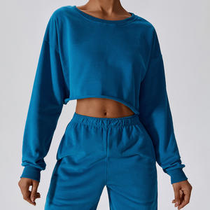 Sudadera Corta Deportiva de Alta Calidad para Mujer, Transpirable, con Dobladillo sin Rematar, Cuello Redondo, Informal, de Felpa de Seda, con Estampado de Letras en la Parte Delantera - Product Image 1