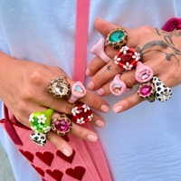 Cincin Resin Chunky Warna-warni untuk Wanita, Cincin Motif Leopard Sapi Cantik dengan Batu Permata, Cincin Statement Y2K Buatan Tangan, Cincin Band Besar Tebal untuk Pesta