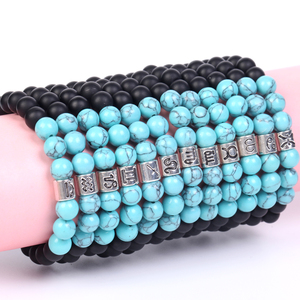 Pulsera Elástica de los 12 Signos del Zodiaco, con Cuentas de Ónix Negro Mate y Turquesa de 8mm, Pulsera de Meditación Espiritual - Product Image 1