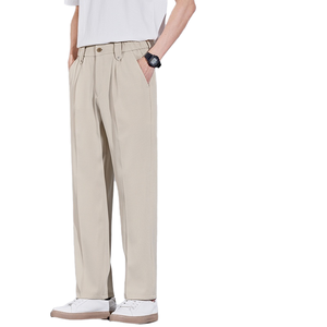Pantalon décontracté d'été pour homme en toile de soie glacée, mi-lourd, coupe droite, devant plat, taille mi-haute, respirant, imperméable, avec cordon de serrage - Product Image 4