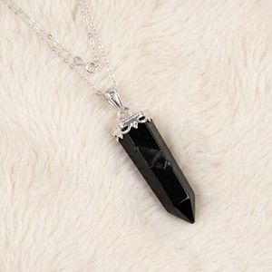 Ear enlace oem odm Wholesale Silver Plated Pendant <b>Necklaces</b> Black <b>Obsidian</b> Point Gemstone Jewelry For Women - Product Image 3