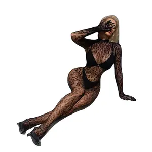 Frauen Spitze Sexy Erotik Dessous mit Fingern Leopard Body suits Backless Fishnet Body stockings