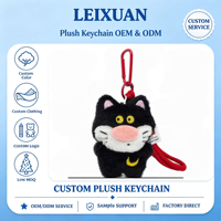 Porte-clés en peluche chat noir mignon, doux et moelleux, avec yeux jaunes et nez rose, breloque de sac, peluche de dessin animé, cadeau pour sac à dos