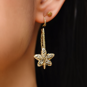 Boucles d'oreilles pendantes tendance en acier inoxydable 316L plaqué or PVD, motif floral pour femmes - Product Image 3
