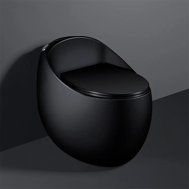 Vente chaude style moderne forme d'oeuf siphon jet rinçage une pièce salle de bain wc céramique noir cuvette de toilette
