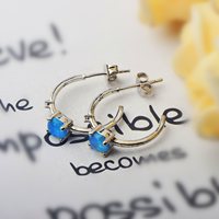 Boucles d'oreilles élégantes en opale ronde - Opale de feu bleue, design simple et épuré |   Bijoux décontractés quotidiens en vrac, idéal pour un cadeau