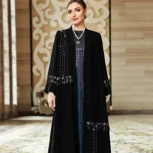 Черный Атласный халат abaya friperie dubai engros новый дизайн abaya 2023 abayas для женщин мусульманских