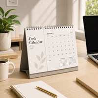 Calendrier de bureau minimaliste 2025 – Couvertures matifiées, bords découpés avec précision, support en carton rigide gris pour bureau moderne à domicile