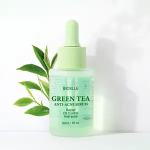 BIOSLLE etichetta personalizzata siero al tè verde siero per il trattamento dell'acne viso Anti Acne rimozione della cicatrice rimozione dei brufoli riparazione cura della pelle sbiancante