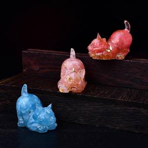 Pierre de cristal naturelle et résine Petit chat de table Motif animal Article de décoration pour la maison - Product Image 4