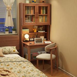 Escritorio plegable de madera maciza y estantería combinados para el hogar, oficina, estudio, apartamento pequeño, estilo moderno y sencillo, madera de caucho - Product Image 1