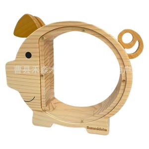Hucha de madera maciza con ventana de cristal para niños, caja de ahorro con forma de cerdito para guardar monedas - Product Image 2