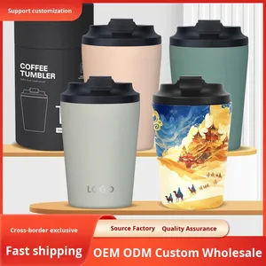 Thermos à café à couvercle rabattable anti-fuite 12 oz en acier inoxydable 304, tasse portable sous vide, cadeau personnalisable, cadeaux d'affaires, vaisselle - Product Image 5