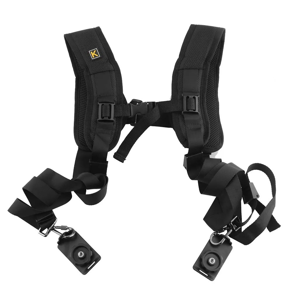 Preto Duplo Dual Camera Shoulder Strap Rápido Ajuste Correia Sling para Canon Nikon Sony 2 Câmeras Digital DSLR Strap