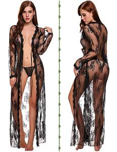 Venta al por mayor de lencería sexy para mujer, camisón de encaje transparente de manga larga de malla, suministro de fábrica - Product Image 6