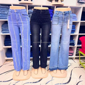 Pantaloni <span class=keywords><strong>Cargo</strong></span> da <span class=keywords><strong>Donna</strong></span> a Vita Alta <span class=keywords><strong>Blu</strong></span> Chiaro Estivi Casual Larghi in Denim Traspirante Vestibilità Regolare per Stone Wash con Tasche Multiple - Product Image 1