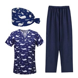 Women's V Neck Scrub Set Gray Bunny Print Moisture Wicking Hospital Uniform Split Set Medical Workwear Pants Top - Product Image 4