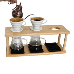 Support à café en bambou pour filtre à café à dégoulinement avec trois trous, support de filtre à café compatible avec <span class=keywords><strong>V60</strong></span> - Product Image 6