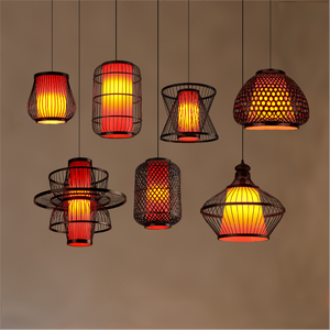 Suspension moderne en bambou de Chine avec lampe ronde en rotin fait main pour lustre d'hôtel de ferme - Product Image 5