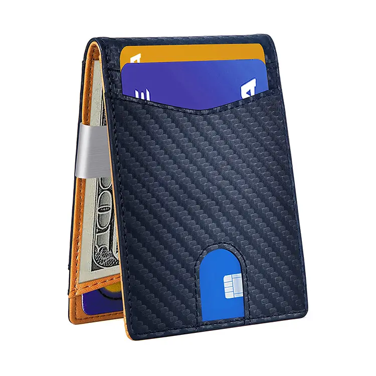 Индивидуальный мужской тонкий кошелек с зажимом для денег, RFID-блокировка, двойной держатель для кредитных карт для мужчин с подарочной коробкой
