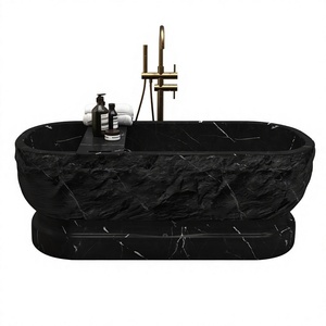 Baignoire îlot de luxe haut de gamme incurvée, surface polie foncée, en marbre naturel, équipement de salle de bain, modèle OEM - Product Image 1