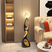Lampe sur pied JYLIGHTING créative en résine acrylique 3D, sculpture humaine globe lunaire, figurine noire et or, pour salon et chambre
