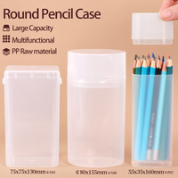 WEISHENG Boîte de rangement transparente ronde et carrée pour crayons de couleur, marqueurs, stylos, grande boîte de rangement étanche pour étudiants, trousse à crayons