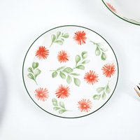 Magnifique service de table en porcelaine 18 pièces à motif floral vert et rouge, design imprimé par tampographie sur céramique