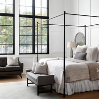 RH Luxuriöses Antikes Französisches Möbelstück Handgefertigtes Massivholz-Queensize-Bettgestell mit Baldachin FABRIC Kollektion