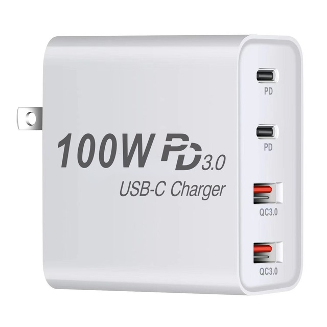 PD 100W GaN Multi-Port Charger Adapter with USB-C/USB-A Ports for Phones Tablets Laptops & Headphones-Fast Charging Portable
