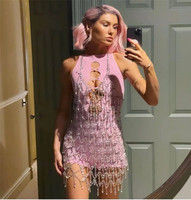 Robe de nuit transparente en perles acryliques, Top goutte à goutte, brillant, pierres précieuses, harnais, transparent, Sexy, Clubwear, dos nu, Body, chaîne