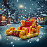 Canapé gonflable géant de Noël de qualité commerciale pour l'extérieur, motif traîneau du Père Noël, chaise photo pour enfants