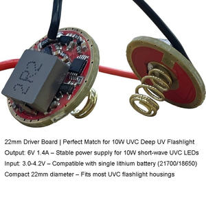 Carte de circuit imprimé de suralimentation UVC 22 mm |   Entrée 3V-4.2V, sortie 6V 1.4A |   Convient aux émetteurs LED 10W 255/275/310/340nm |   Pièce détachée pour lampe torche DIY - Product Image 6
