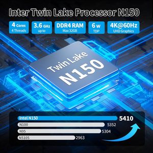 มินิพีซี N150 แบบไม่มีพัดลม สำหรับอุตสาหกรรม พอร์ต LAN แบบ Dual Gigabit RJ45 คอมพิวเตอร์ขนาดเล็กแบบฝังตัว ฮาร์ดแวร์ M.2 NVMe พร้อม RAM 8GB/32GB - Product Image 4