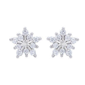 Orecchini a Perno a Forma di Fiocco di Neve in Oro Bianco, Argento 925 con Cristalli e Strass, Taglio Brillante Rotondo, Montatura a Griffe, Classici per Uso Quotidiano Femminile - Product Image 4
