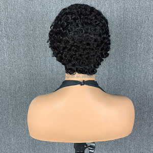 Perruque <span class=keywords><strong>courte</strong></span> bouclée afro crépue de 6 pouces, <span class=keywords><strong>coupe</strong></span> pixie, en cheveux brésiliens vierges noirs, avec partie frontale en dentelle transparente 13*4, sans colle, pour femmes - Product Image 5