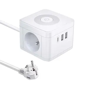 FR Cube Power Strip With Night Light And 2 AC Outlets Extension Cord 3 USB 1 Type-C Power Strip