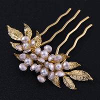 Doux plaqué or alliage feuille peignes à cheveux de mariée forme de fleur fiançailles fête anniversaire peignes à cheveux décoratifs