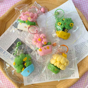 Jouet anti-stress créatif en forme de pot de fleurs, fleur porte-bonheur à rebond rapide, porte-clés mignon en forme de plante en pot à presser - Product Image 1