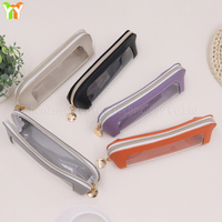 Grande trousse à crayons pour étudiants, portable, en cuir PU, avec fermeture éclair, boîte à maquillage, étanche, transparente