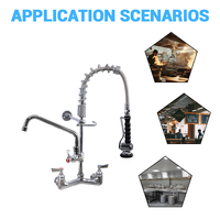 Gewerblicher Wasserhahn mit Doppelgriff, modern, aus Messing, wandmontiert, für Küchenspüle, mit ausziehbarer Brause und 2-Loch-Installation