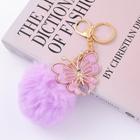 Porte-clés pompon papillon, breloque boule moelleuse, pendentif de sac, mignon Kawaii, vente en gros, personnalisé OEM ODM