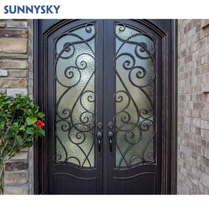 Sunnysky phong cách Châu Âu cổ Patio hiện đại an ninh Tempered Glass <span class=keywords><strong>wrought</strong></span> sắt cửa - Product Image 2