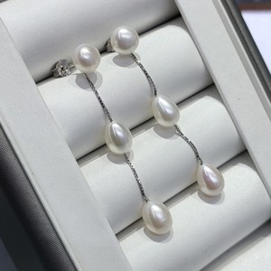 Dual-Purpose New Style 925 Sterling <strong>Silver</strong> Drop <strong>Long</strong> Chain Pearl <strong>Earrings</strong> 7-7.5mm Freshwater Rice Bead for Anniversary Party - Product Image 3