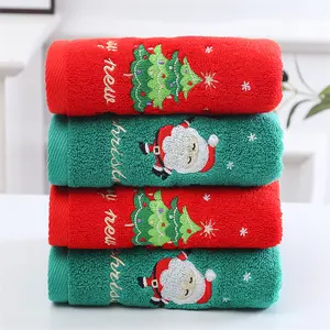 红灰色圣诞树刺绣卡通设计格子100% 有机棉GOTS认证厨房毛巾