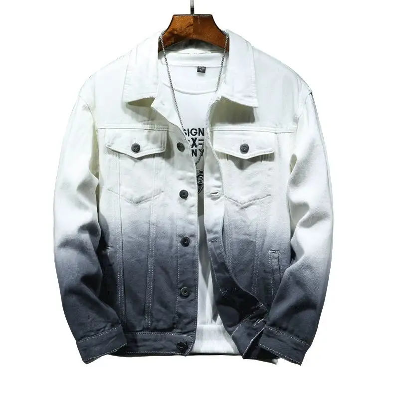OEM Custom Logo Streetwear Plus Size Printed tie dye Gradient Spring Outdoor washed Jean Coat Men Denim Jacket