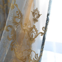 Tissu de rideau transparent brodé 100% polyester, style chinois avec motif de pivoine dorée, pour salon et chambre à coucher