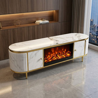 Meuble TV moderne en bois MDF blanc avec cheminée électrique à commande à distance et rayures verticales