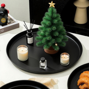 Commercial <strong>Plastic</strong> Large Round <strong>Serving</strong> Tray, Round Black Dish <strong>Plate</strong> for Cake Dessert Cookie Vegetable Fruit Tea Home Use - Product Image 5